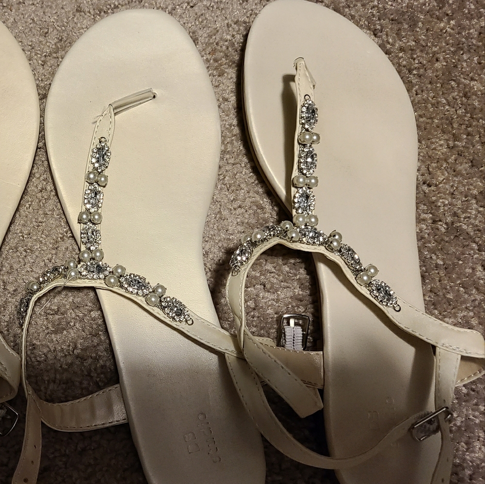 Ivory beaded flat wedding sandals